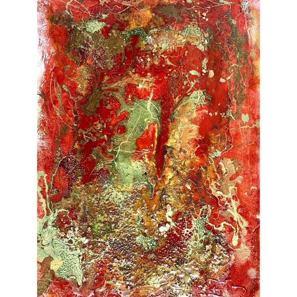 Magma Flow - Original Artwork Signed Mixed Media Abstract Painting 10.5x15 Inch